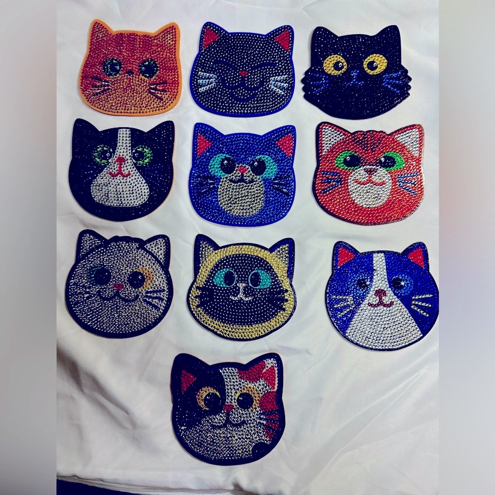 10 Cat Diamond Art Coasters